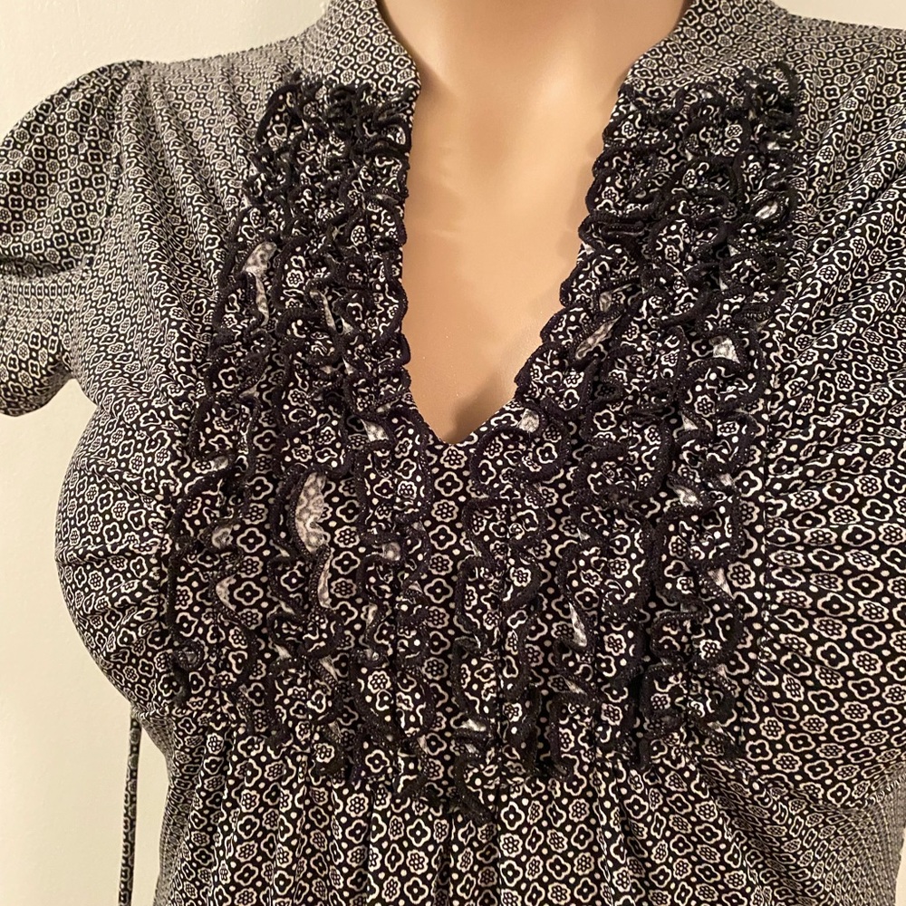 Heart Soul Black/White ruffled shirt with tie back.